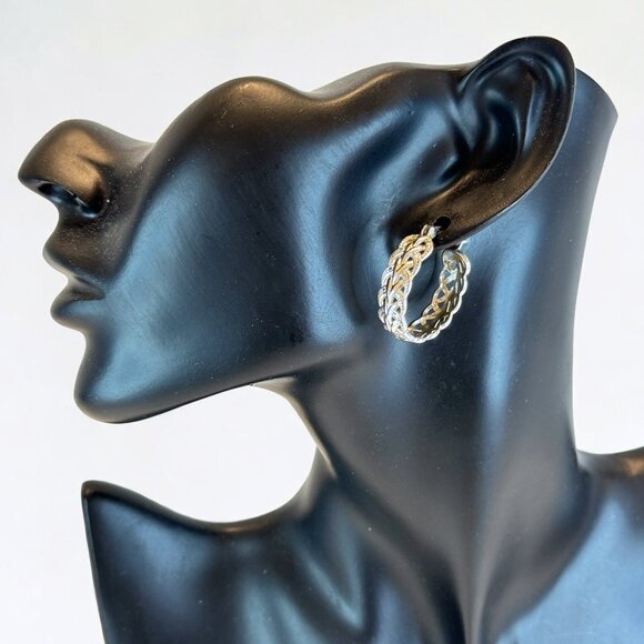 Filigree Hoop Pierced Earrings 925 Silver - Picture 2 of 4